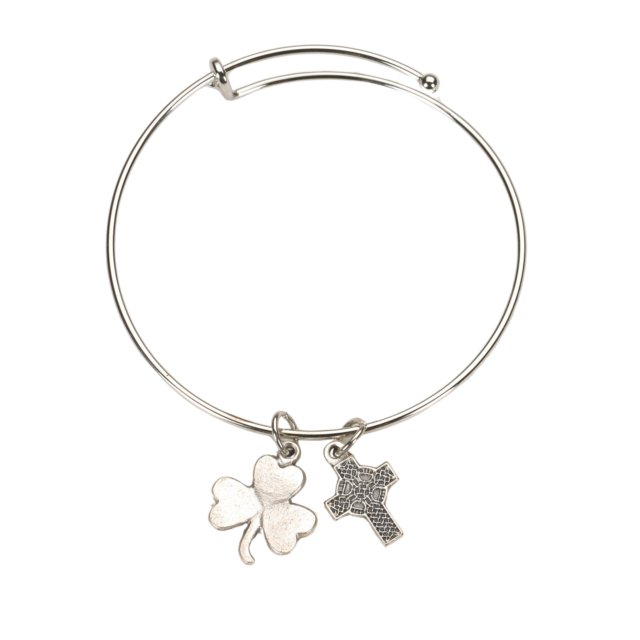 Bangle Bracelet with Clover and Celtic Cross Charms