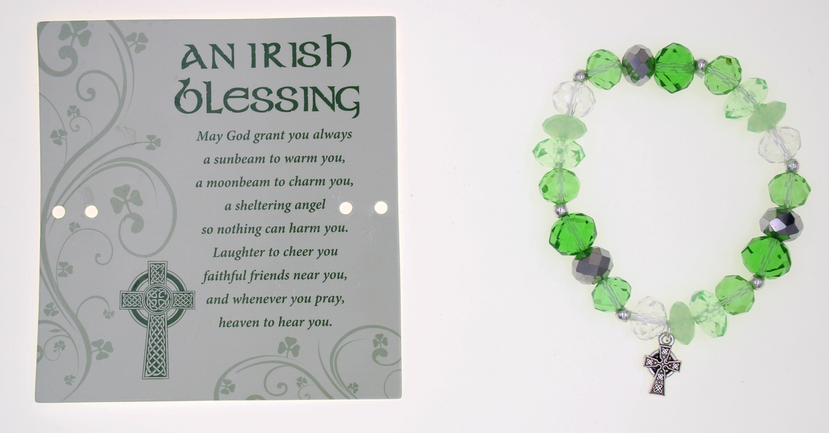 Irish Crystal Bracelet with Celtic Cross and attached Prayer Card