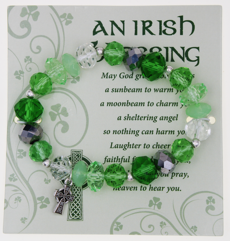 Irish Crystal Bracelet with Celtic Cross and attached Prayer Card