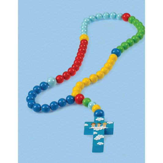 3 Angels Blue Cross  Baby Rosary with Painted Beads. Multicolor