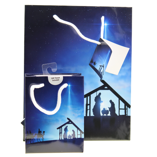 Blue Nativity Gift Bag with Gift Tissue.