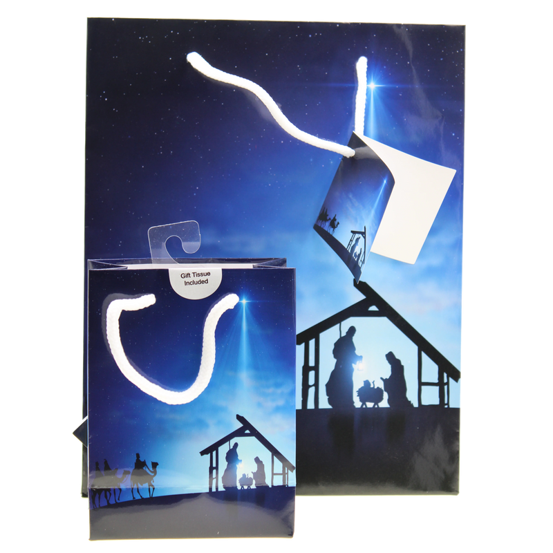 Blue Nativity Gift Bag with Gift Tissue