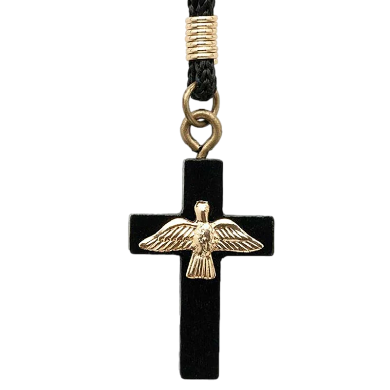 Holy Spirit Black Wood Cross with Antique Gold accents