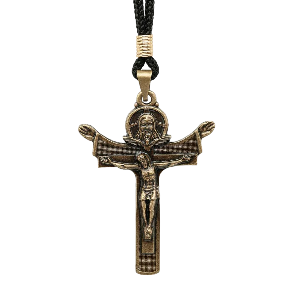 Holy Trinity Necklace - Antique Gold on Black Cord