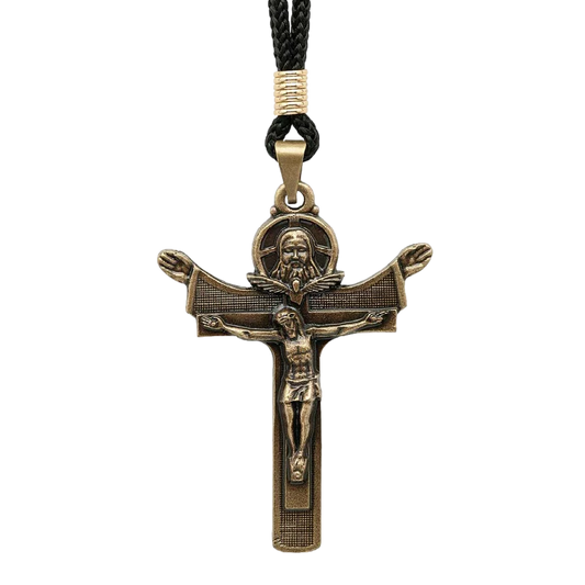 Holy Trinity Necklace - Antique Gold on Black Cord