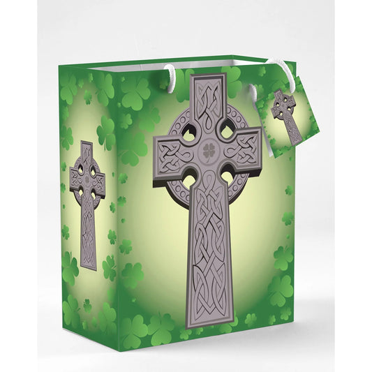 Irish Shamrock and Celtic Cross Gift Bag with Gift Tissue