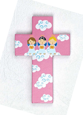 Pink 3 Angels Wall Cross