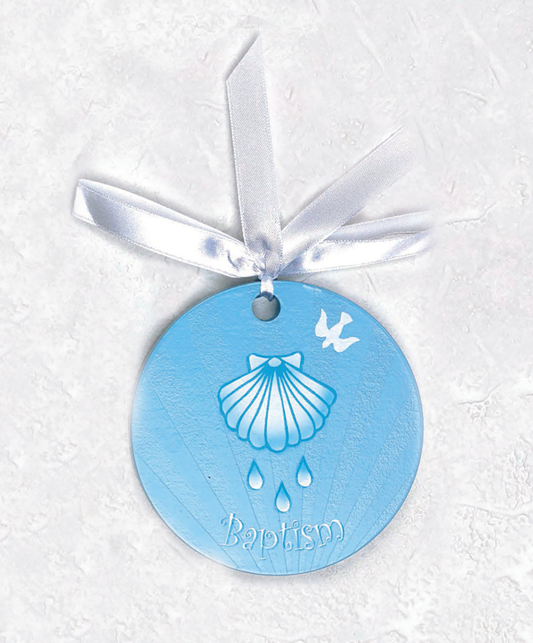 	Blue Baptism Baby Crib Medal with Ribbon