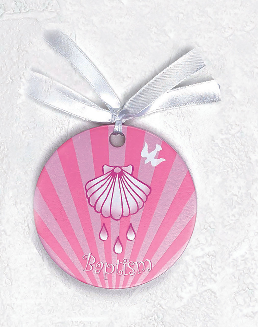 Pink Baptism Baby Crib Medal with Ribbon